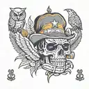yelawolf slumerican style tattoo with owls music notes weed and whiskey  tattoo design idea
