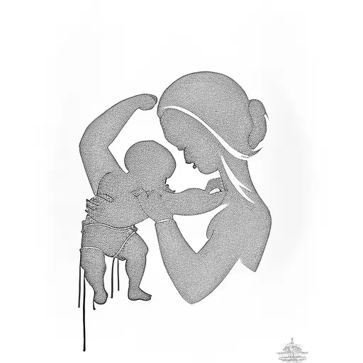 A beautiful silhouette of a mother holding her baby's hand, capturing the unconditional love and protection between a mother and her son tattoo design idea