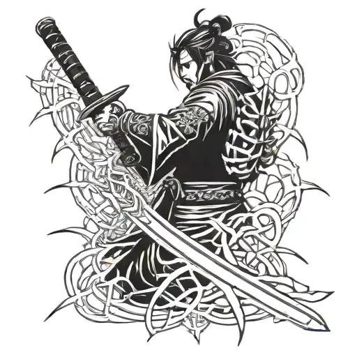samurai sword covered in spider webs  tattoo design idea