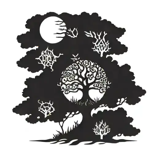 tree for growth and family, wolf for brother hood, and something that represents that I'm a sinner, Jesus  tattoo design idea