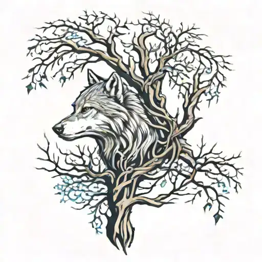 tree for growth and family, wolf for brother hood, and something that represents that I'm a sinner, Jesus  tattoo design idea