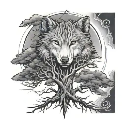 tree for growth and family, wolf for brother hood, and something that represents that I'm a sinner, Jesus  tattoo design idea