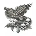 tree, wolf, eagle , cross, skull tattoo design idea