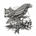 tree, wolf, eagle , cross, skull tattoo design idea
