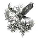 tree, wolf, eagle , cross, skull tattoo design idea