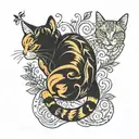 Calico cat sleeping tattoo design idea