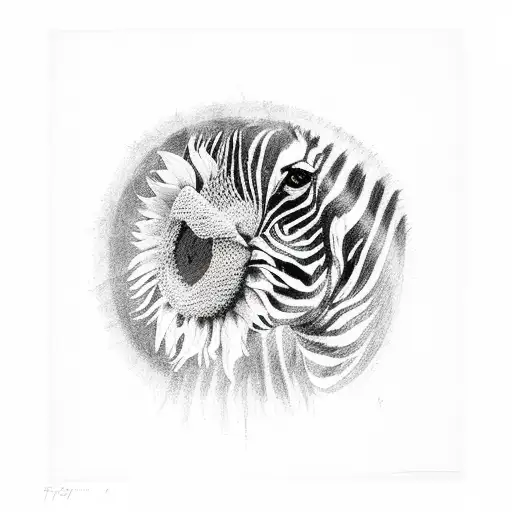 zebra with sunflowers tattoo design idea