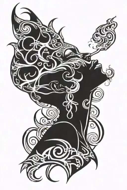demon woman smoking weed tattoo design idea