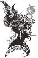 demon woman smoking weed tattoo design idea
