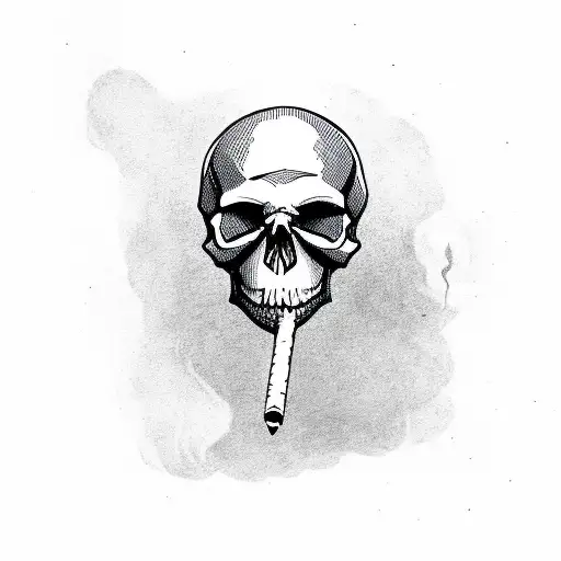 skull smoking a joint and holding up middle finger tattoo design idea