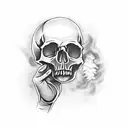 skull smoking a joint and holding up middle finger tattoo design idea