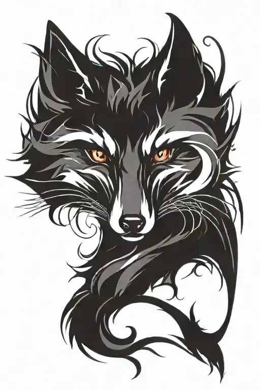 evil black fox tattoo design idea