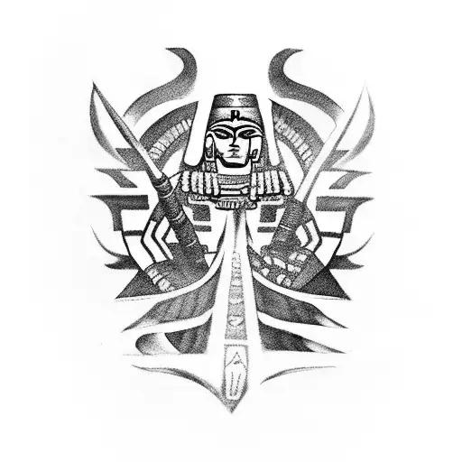 An Aztec-inspired tattoo depicting a warrior with a snake wrapped around his arm tattoo design idea