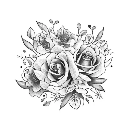 A beautiful bouquet of Krystal flowers intertwined with Hershey chocolate bars tattoo design idea