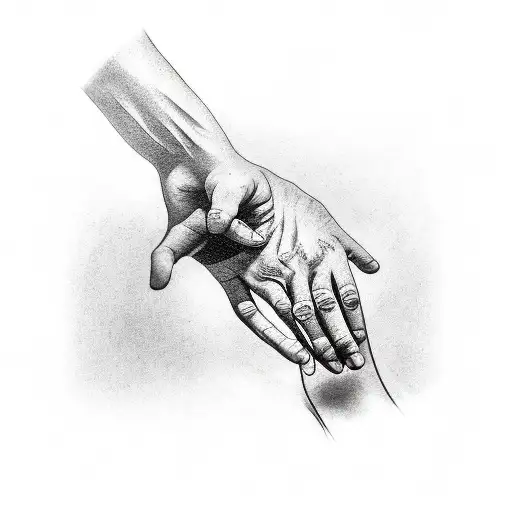 Line art of a hand touching the cloak of Jesus tattoo design idea