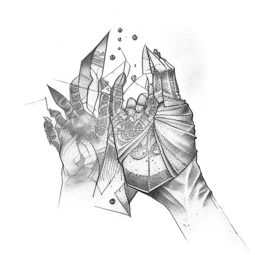Hand touching a cloak tattoo design idea