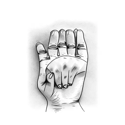 Line art of a hand touching the hem of a garment tattoo design idea