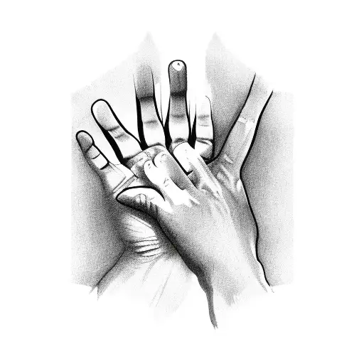 Line art of a hand touching the cloak of Jesus tattoo design idea