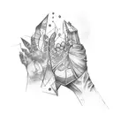 Hand touching a cloak tattoo design idea