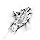 Hand touching a cloak tattoo design idea