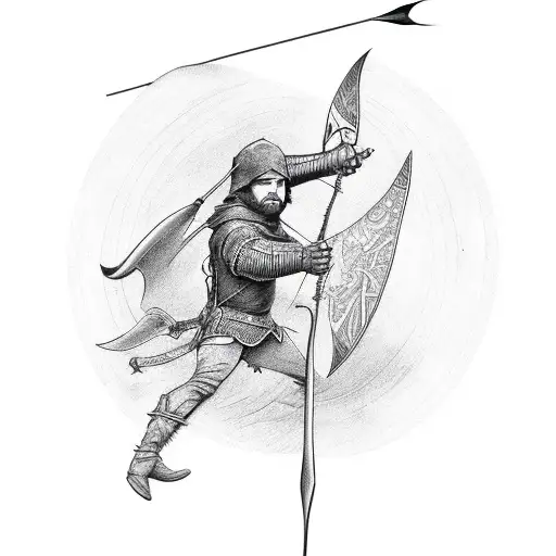 robin hood shooting arrow tattoo design idea