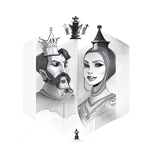 chess king and queen tattoo design idea
