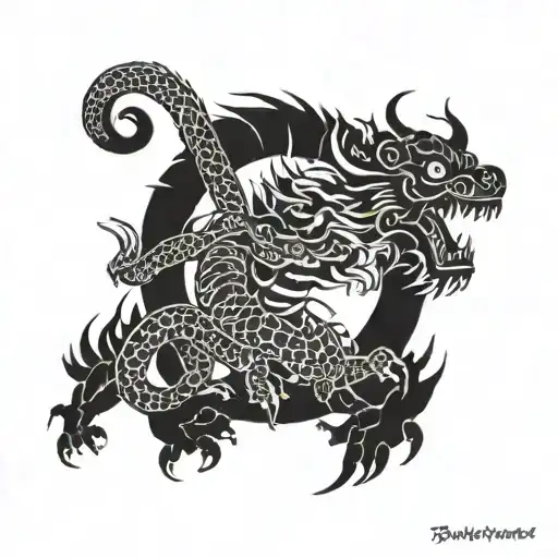 A dragon dancing with a tiger tattoo design idea