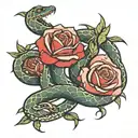 snake coiled red roses thorns  tattoo design idea