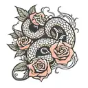 snake coiled red roses thorns  tattoo design idea