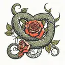 snake coiled red roses thorns  tattoo design idea