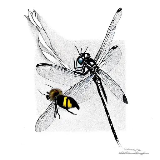 dragonfly and bumblebee on a Lilly tattoo design idea
