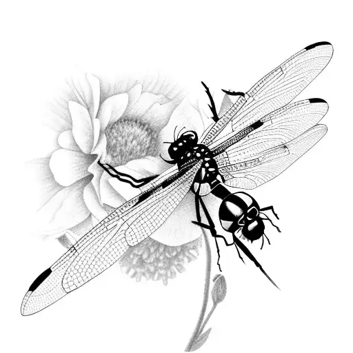 dragonfly and bumblebee on a flower tattoo design idea