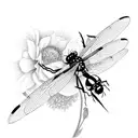 dragonfly and bumblebee on a flower tattoo design idea