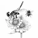 dragonfly and bumblebee on a flower tattoo design idea