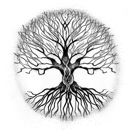 tree of life with circuit pattern roots and branches tattoo design idea