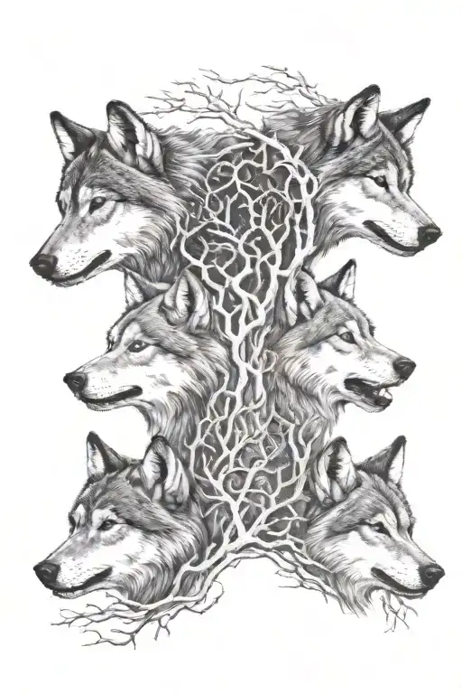 2 wolves a forest in the background tattoo design idea