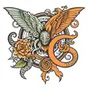 Scoprion Zodiac Sign with Letter J tattoo design idea