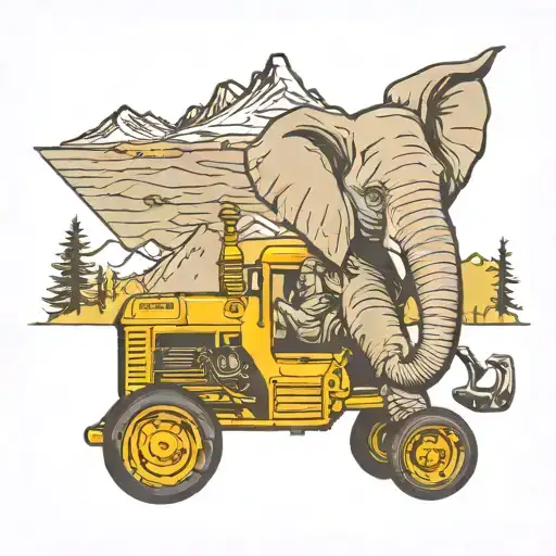 elephant/ John deer tractor / p-39 / pikes peak mountain top tattoo  tattoo design idea