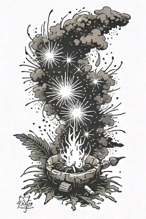 fireworks, camp fire tattoo design idea