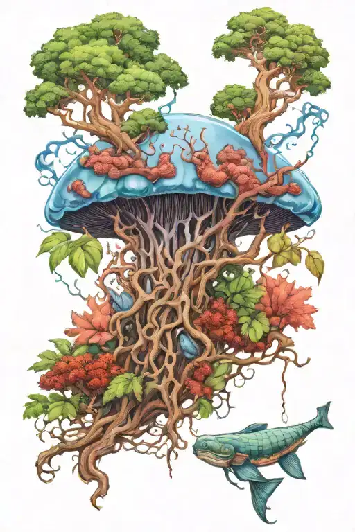 Portuguese man o war and a cork oak tree growing tattoo design idea