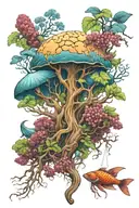 Portuguese man o war and a cork oak tree growing tattoo design idea