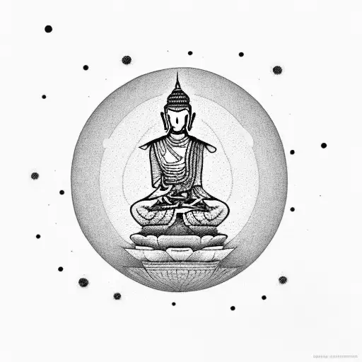 a buddist astronaut meditating on the moon tattoo design idea