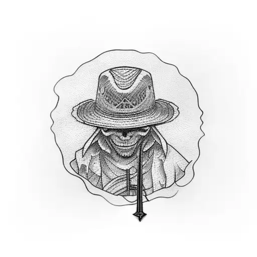 straw hat with sword tattoo design idea