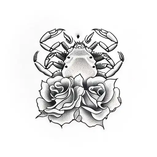 crab with roses tattoo design idea
