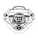 a simple black and white cartoon of a classic BMW E30 with its iconic round headlights and a distinctive grille w tattoo design idea