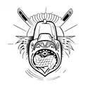 a simple black and white cartoon of a classic BMW E30 with its iconic round headlights and a distinctive grille w tattoo design idea