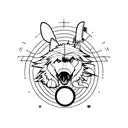 a simple black and white cartoon of a classic BMW E30 with its iconic round headlights and a distinctive grille w tattoo design idea