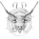 Generate an image of a bow with two bull horns that shoots an arrow containing a para-commando dagger tattoo design idea