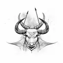 Generate an image of a bow with two bull horns that shoots an arrow containing a para-commando dagger tattoo design idea