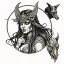 hecate goddess with masks tattoo design idea